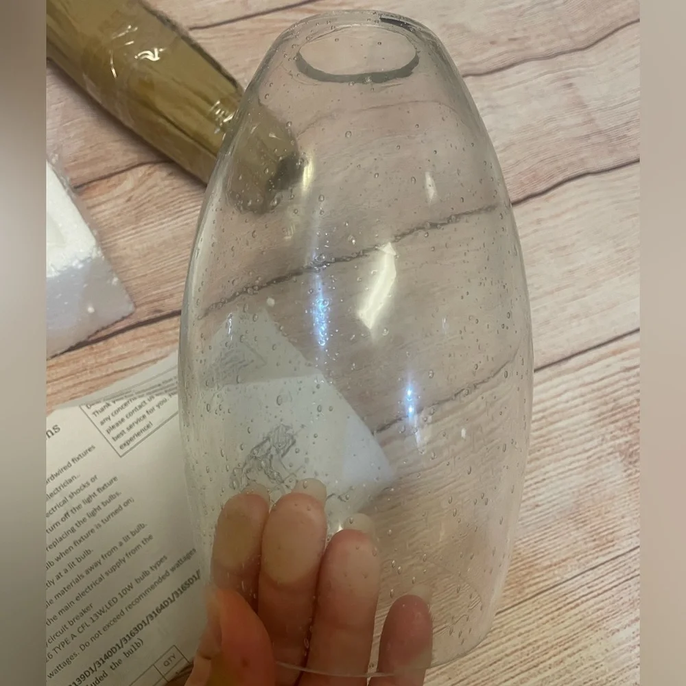 3 Hanging lights Hand Blown Glass Ceiling silver Finish Dinning Over Sink